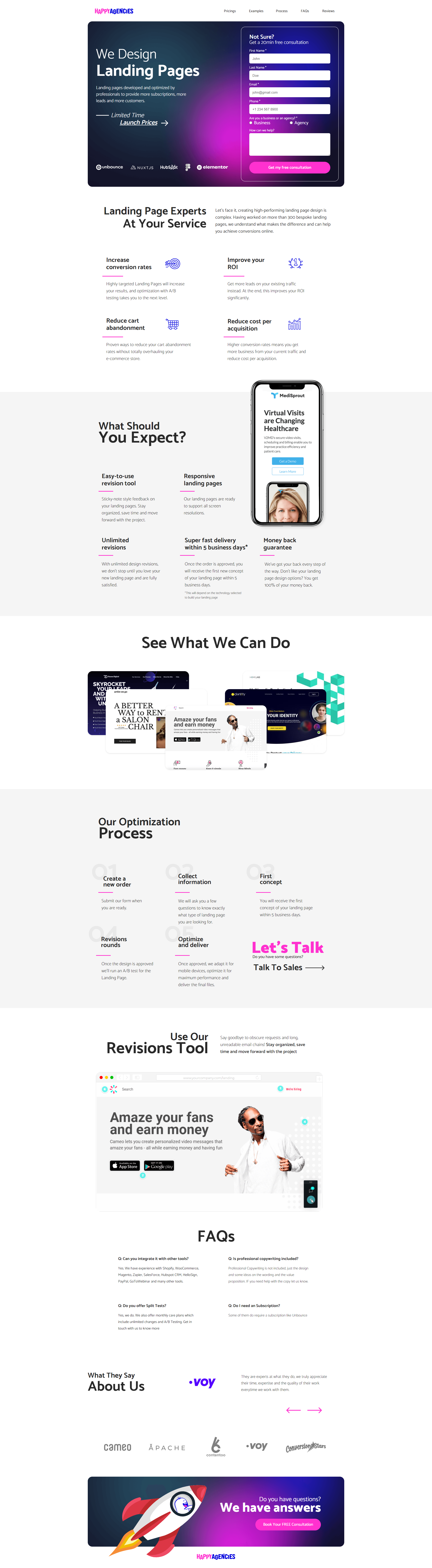 Happy Agencies - Landing page